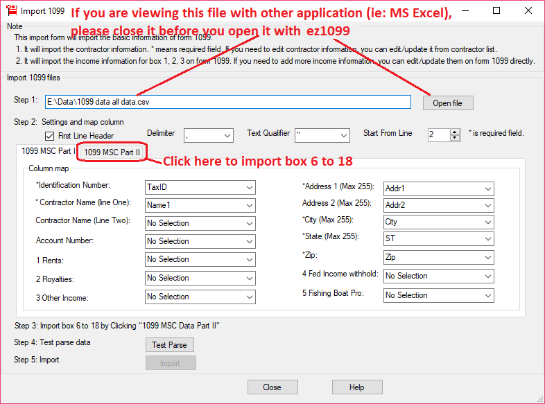 import 1099 misc data