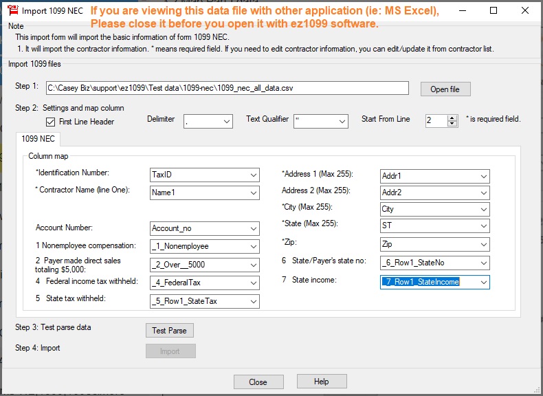 import 1099 nec data