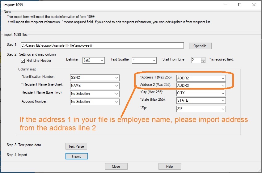 ez1099 import 1099 recipients from QuickBooks iif file