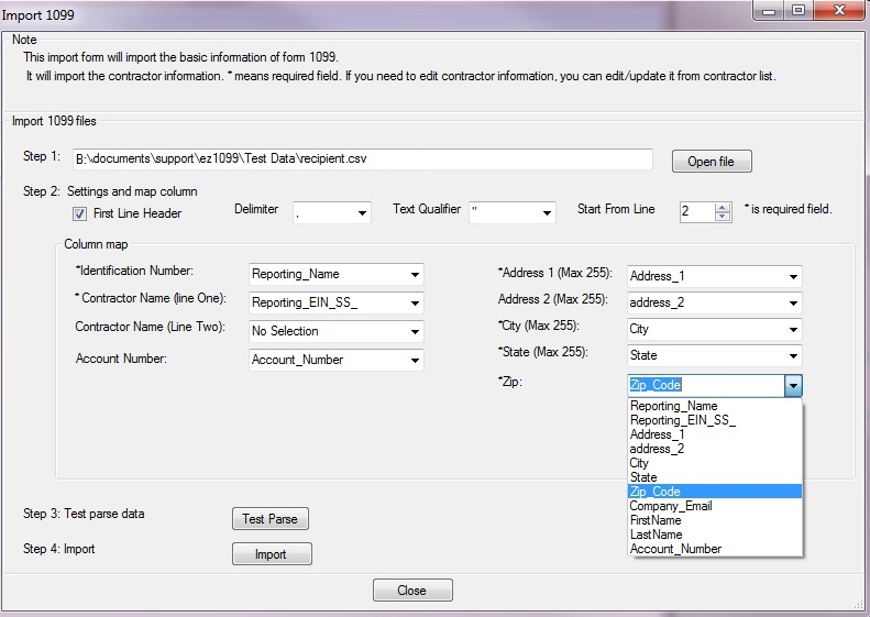 ez1099 import 1099 recipient data