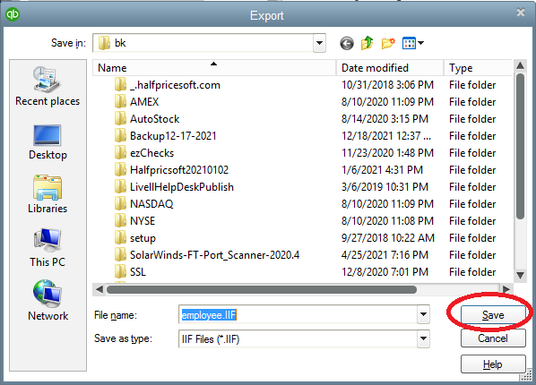 save to IIF file
