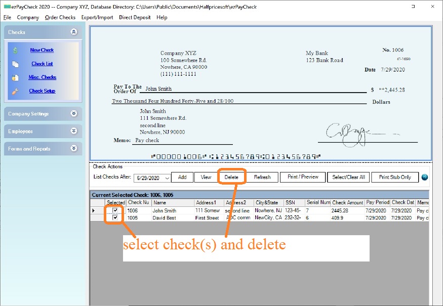 delete paycheck