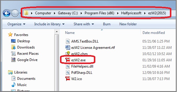 start ezW2 from progrom folder