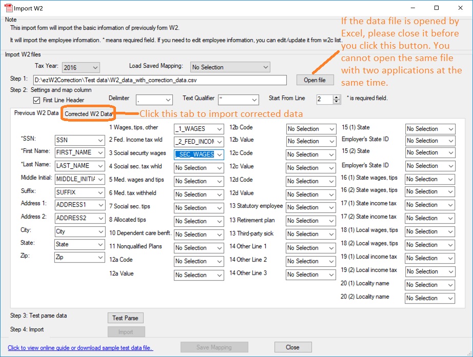 w2c software import w2 correction data