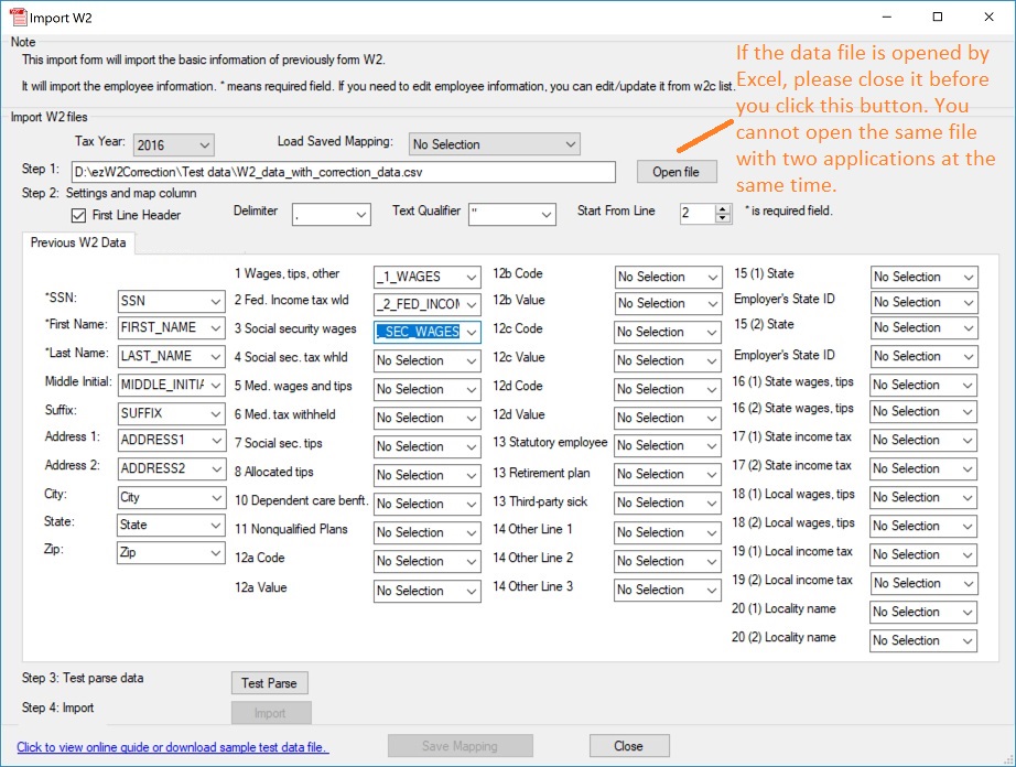 w2c software import w2 data